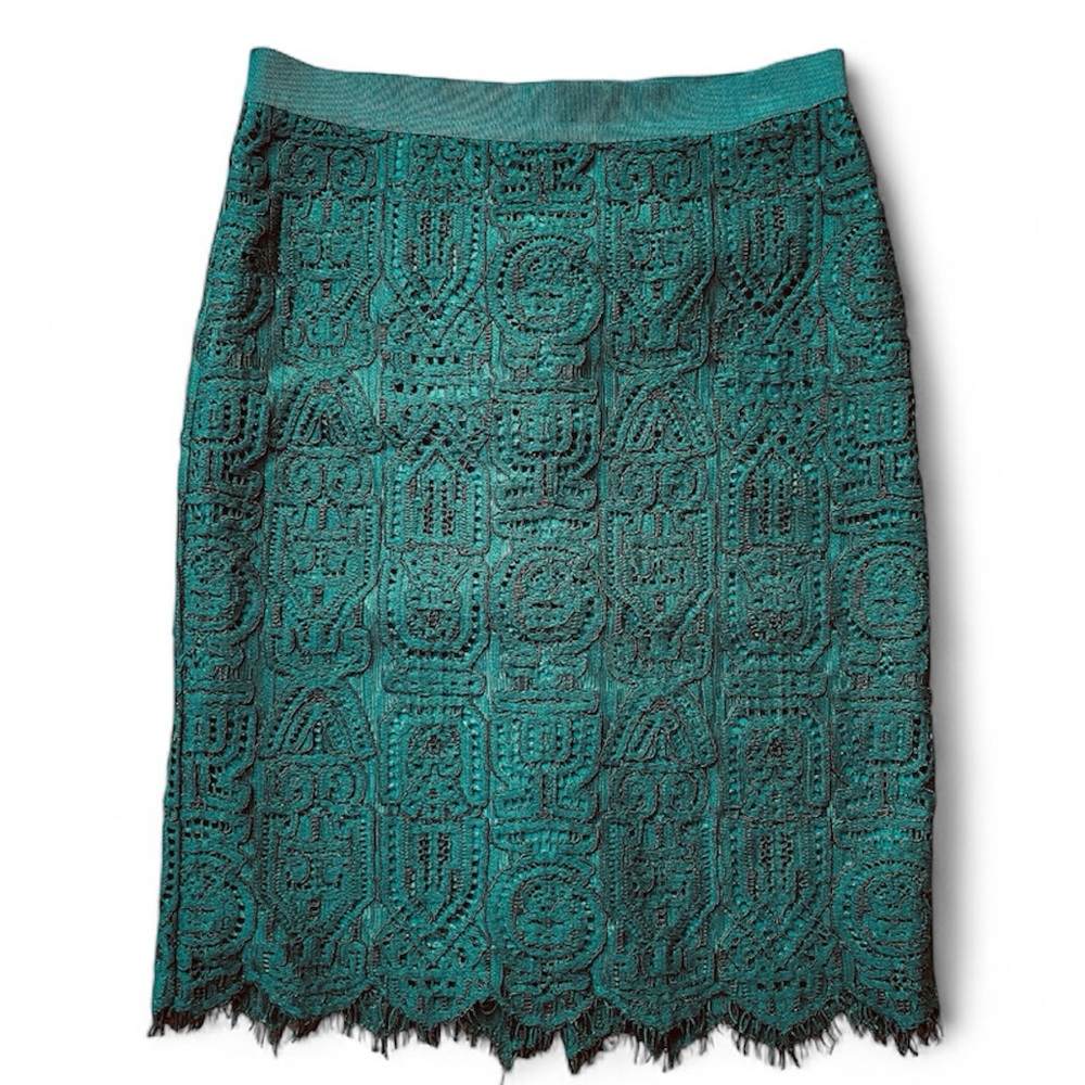 ANN TAYLOR SKIRT PENCIL 10P LACE FOREST DEEP GREEN Work Career Corporate Chic - Picture 13 of 13